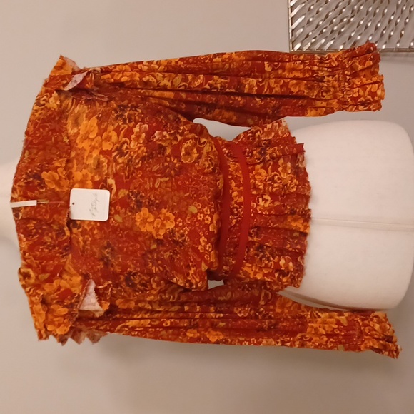 NWT Free People Rudi printed ruffle crop blouse top voluminous bishop sleeves - Picture 13 of 16